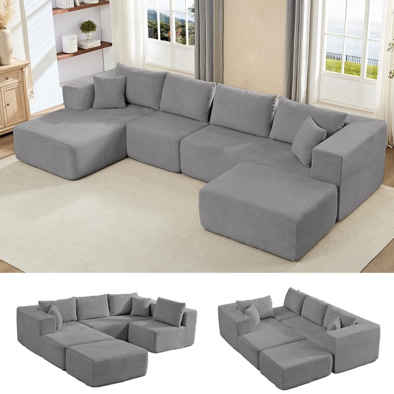 Minimalist 135" Oversized Modular Sofa, 4-Pieces Free Combination, No Assembly Required - U-Shaped Sofa