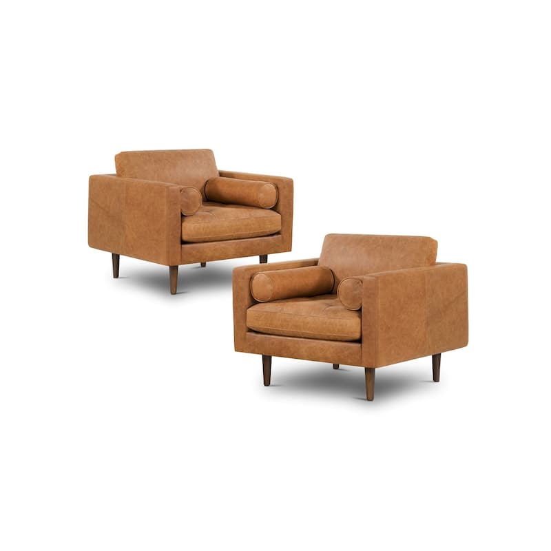 Poly & Bark Napa Lounge Chair (Set of 2) - Full Grain Genuine Italian Leather - Cognac Tan