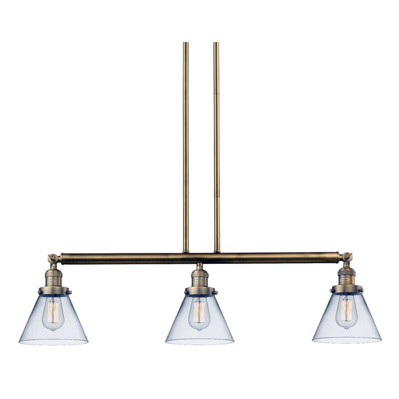 Innovations Lighting Large Cone 3 Light 40" Wide Linear Chandelier - Brushed Brass / Clear
