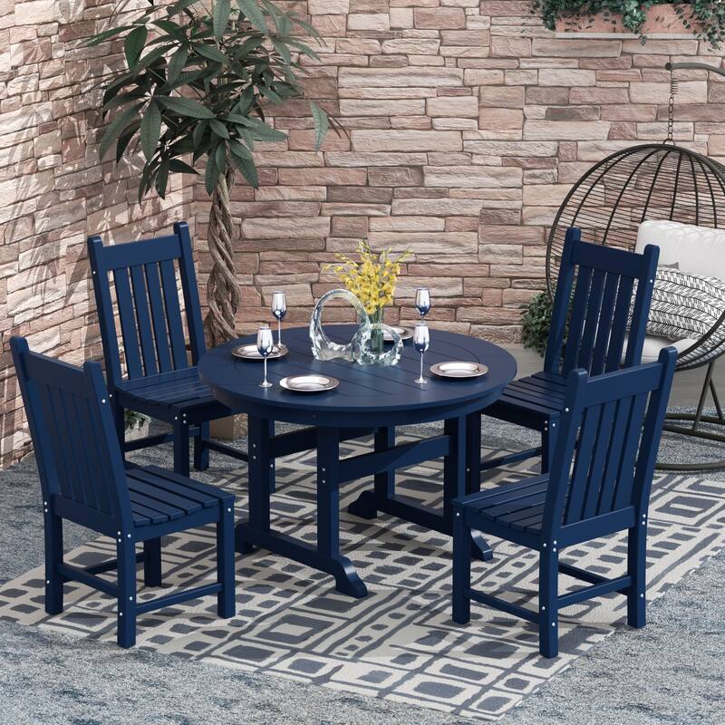 Laguna Hdpe All Weather Outdoor Patio Dining Set with Round Table, Armless Chairs (5-Piece Set)