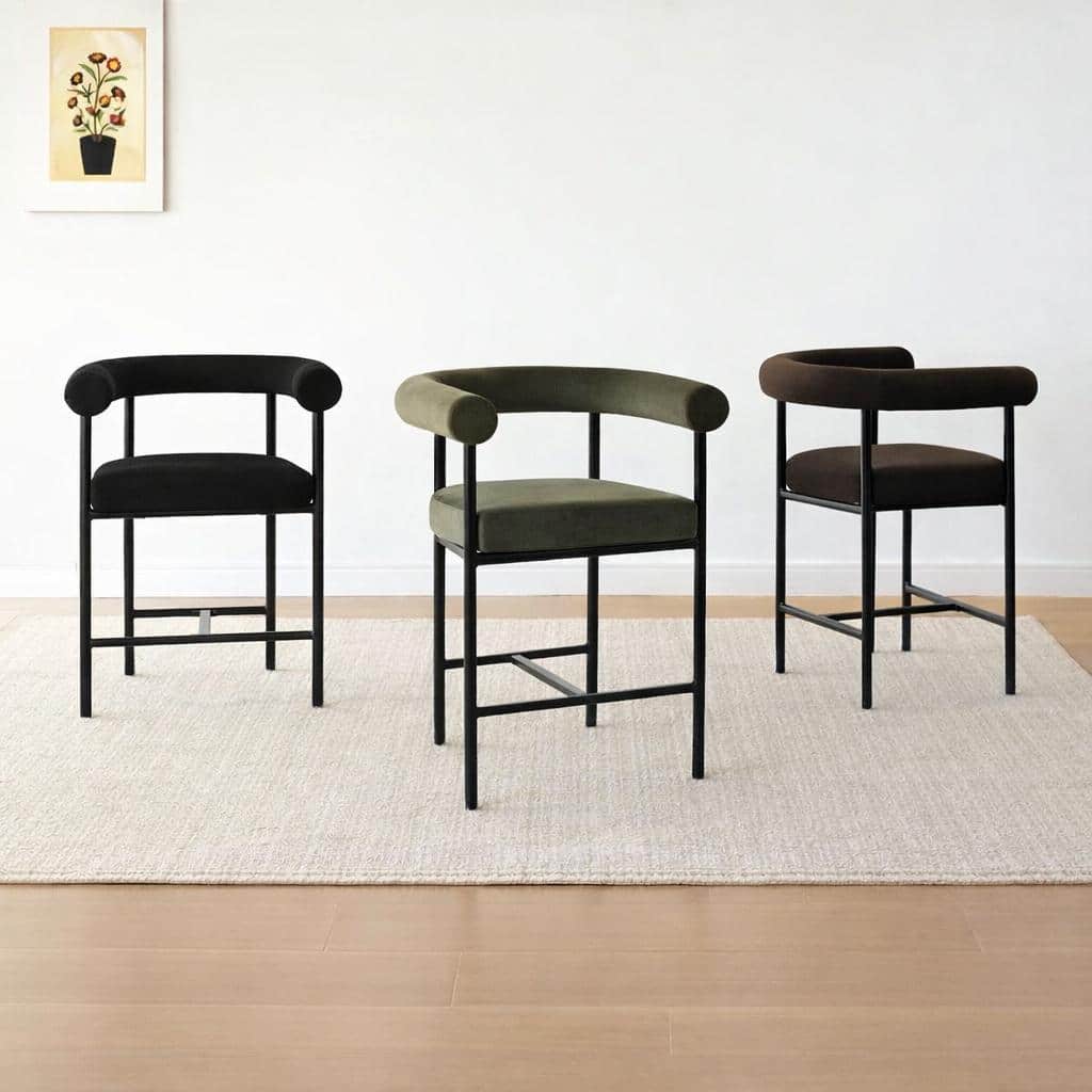 Modern 24" Upholstered Velvet Solid Back Counter Stool with Arms