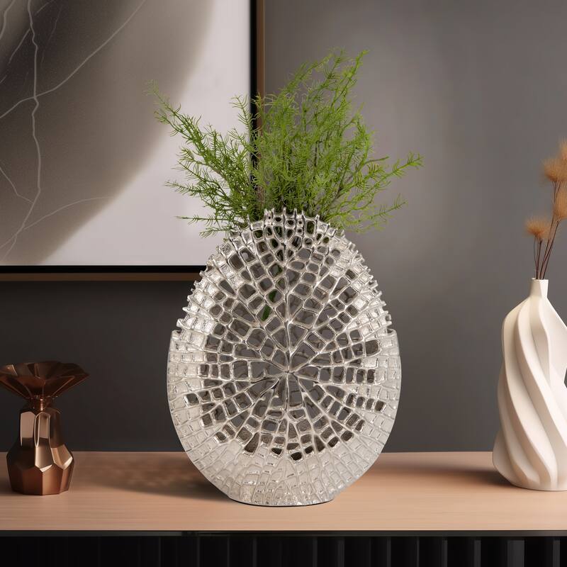 Sagebrook Home Aluminum Vase - Elevate Your Space With Elegant Decor - Cut-out Silver - 11" x 4" x 14"