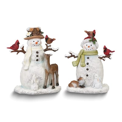 Curata Set of 2 Snowmen with Animals Resing Figurines