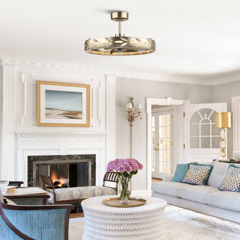 Ceiling Fan 29" Perimost 3-Blade Modern Gold Crystal LED