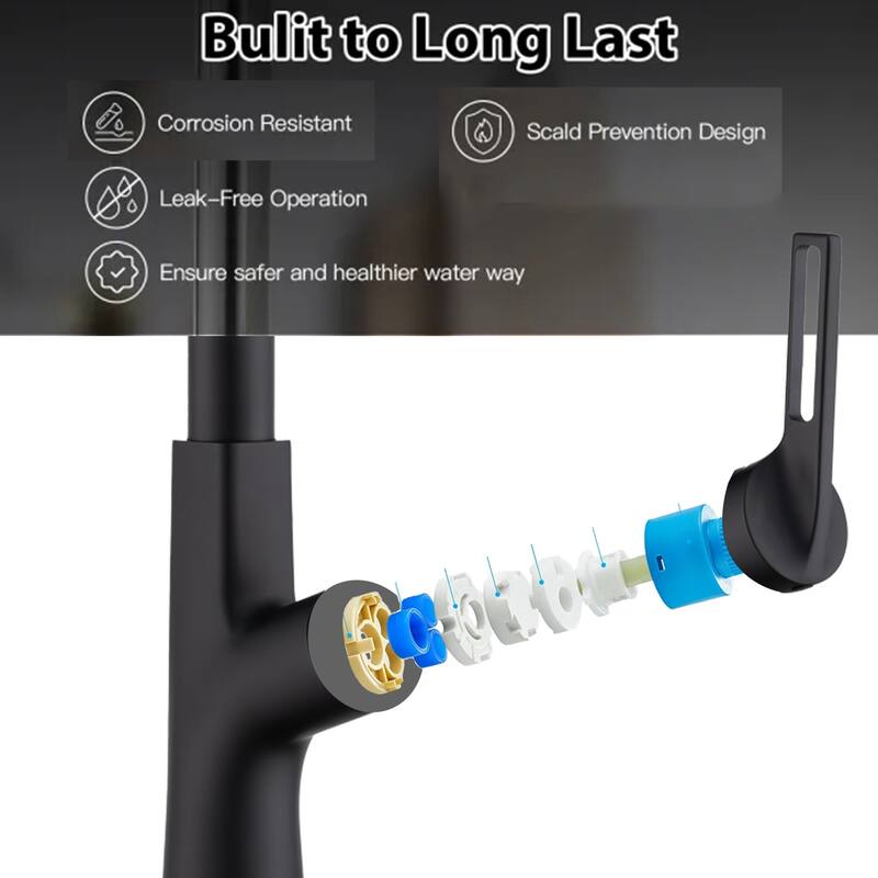 360° Rotating Single Handle Kitchen Sink Waterfall Faucet with Pull Down Sprayer (Only 1 Faucet)