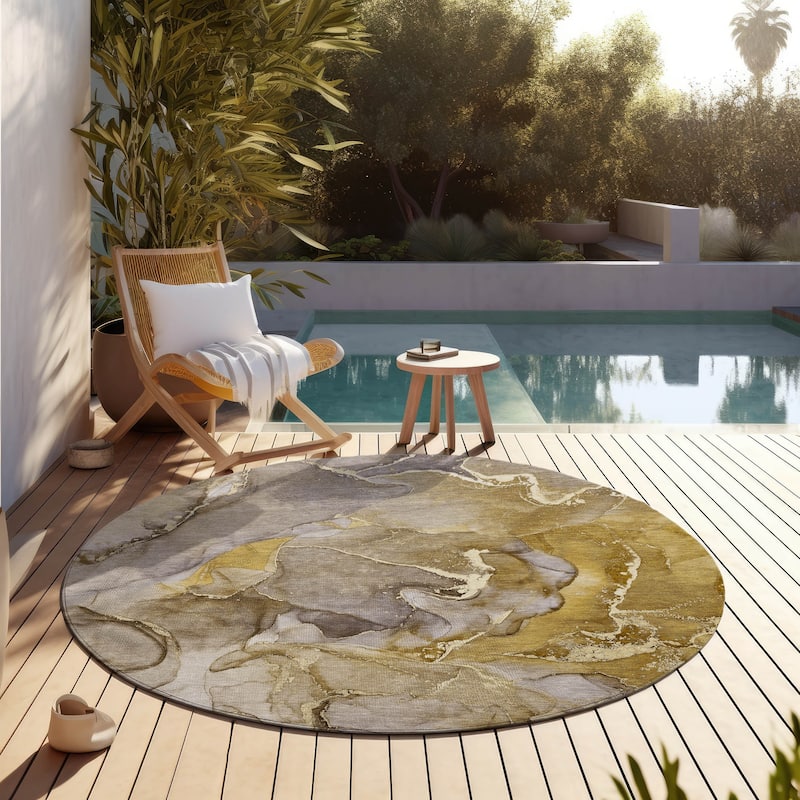 Machine Washable Indoor/ Outdoor Chantille Watercolor Rug - 8' x 8' - Taupe