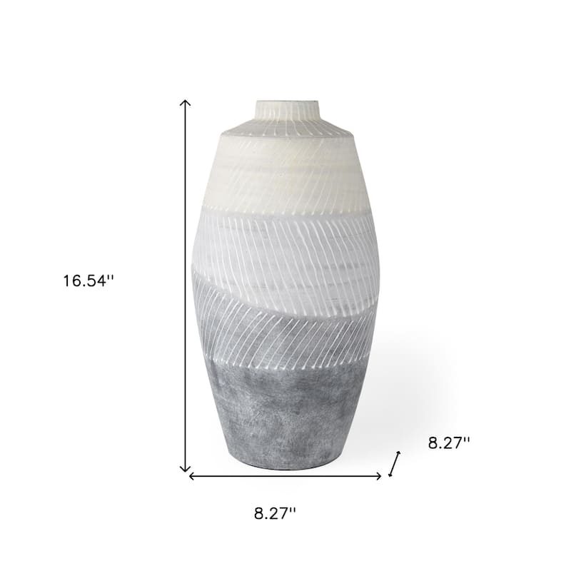 17" Cream And Gray Geometric Ceramic Table Vase - 8.27