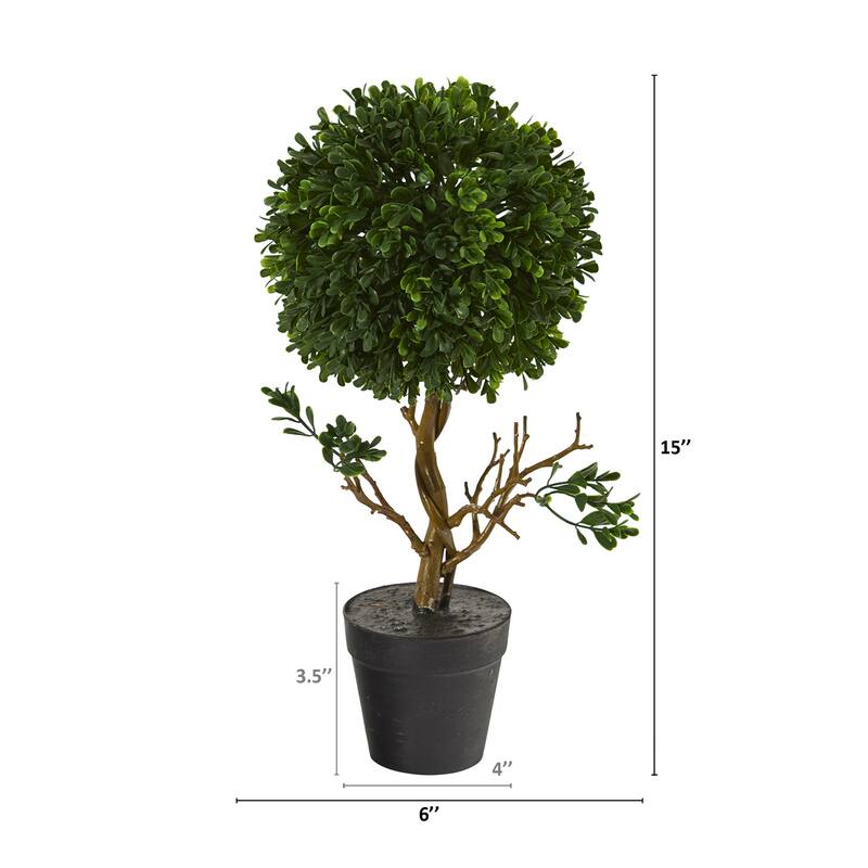 Artificial Topiary Tree 15 Inch - Indoor Outdoor UV Resistant Rococo Romance Plant Decor - Green - 11-20 Inches