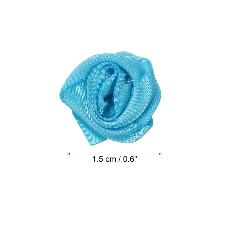 30Pcs Mini Satin Ribbon Roses Fabric Flowers Embellishments Rosettes - 1.5cm - Blue