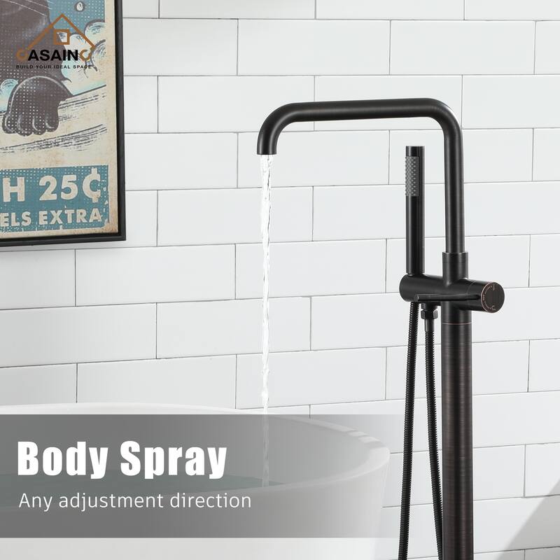 CASAINC Single-Handle Freestanding Floor-Mounted Roman Bathtub Faucet with Hand Shower
