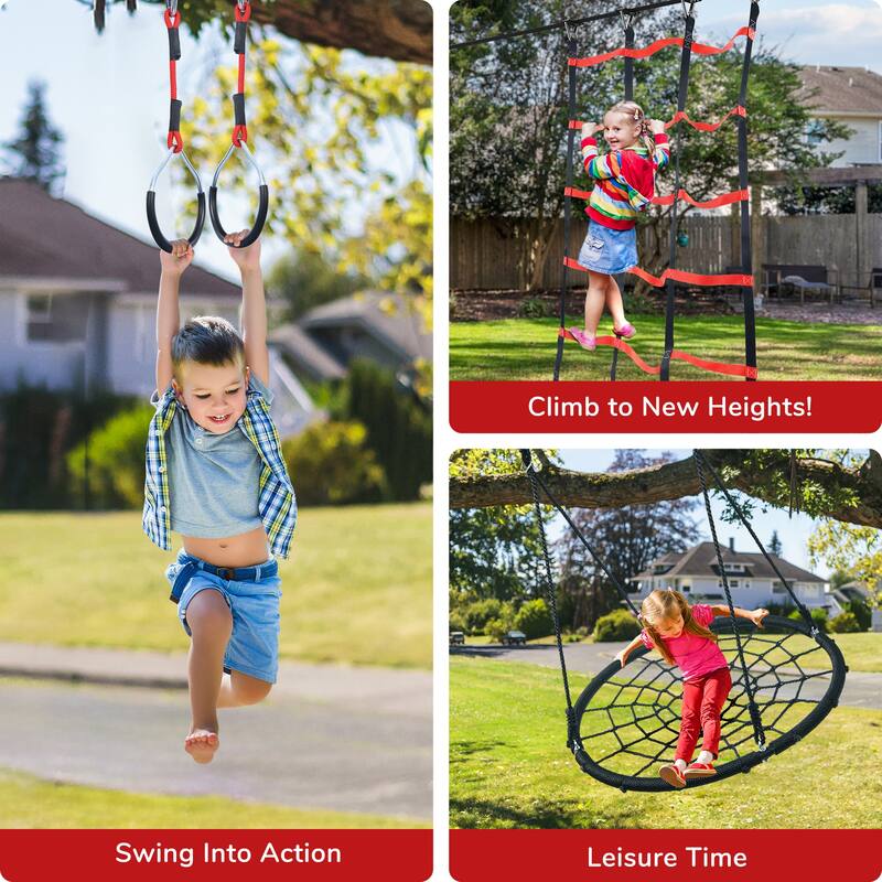 50 ft Ninja Warrior Obstacle Course for Kids with Tree Swing Set, Tree Jungle Gym Outdoor Playset for Backyard
