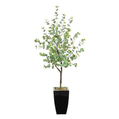 4.5' Eucalyptus Artificial Tree in Black Metal Planter - 13"