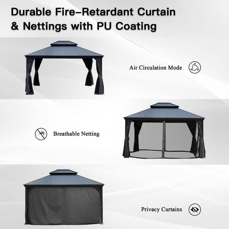 Domi 10x14FT Resin Hardtop Gazebo with Drainage Gutter, 2025 Upgraded Outdoor Metal Gazebo Canopy with Double Roof