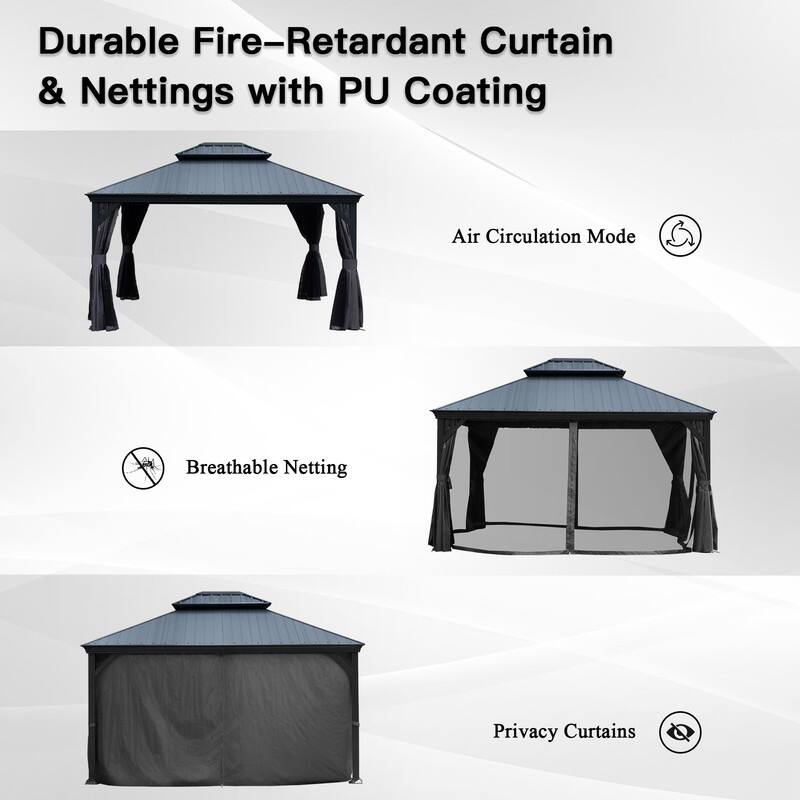 Domi 10x14FT Resin Hardtop Gazebo with Drainage Gutter, 2025 Upgraded Outdoor Metal Gazebo Canopy with Double Roof