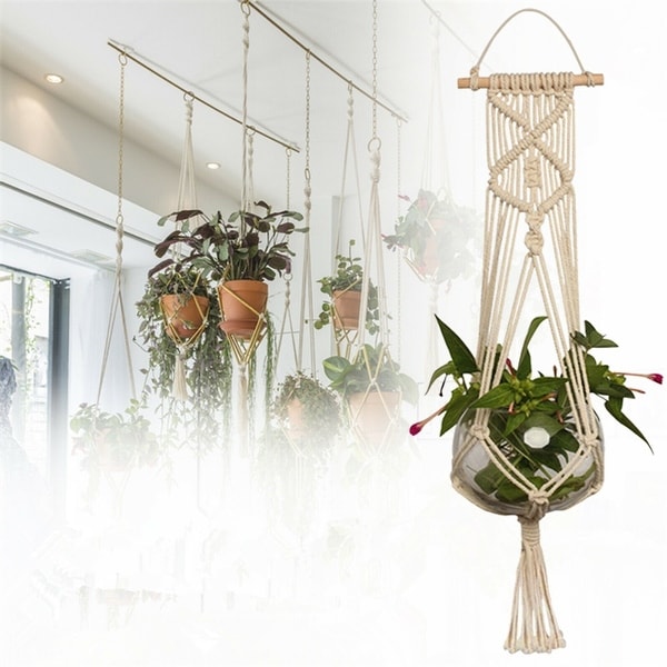 Handmade Elegant Plant Hanger Net Flowerpot Plant Holder Hanging Knotted Lifting Rope Garden Home Garden Decor(No Plants). Opens flyout.
