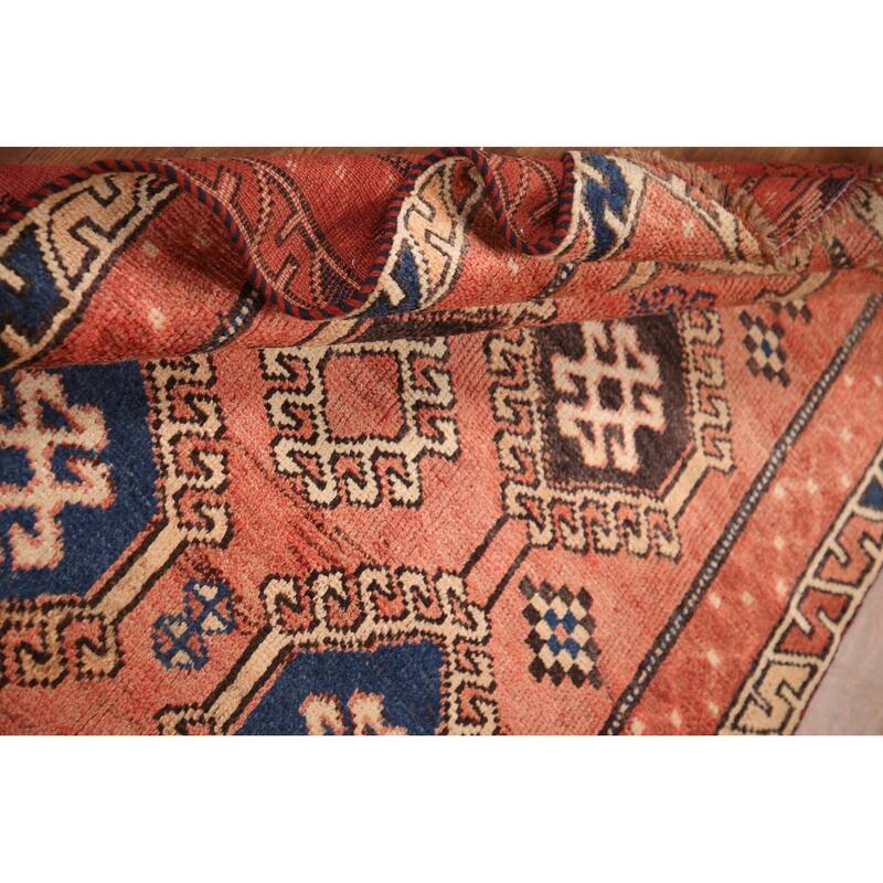 Hand Knotted Oriental 100% Wool Carpet Traditional Geometric Red Qashqai Runner Rug - 8' 9'' X 4' 0''