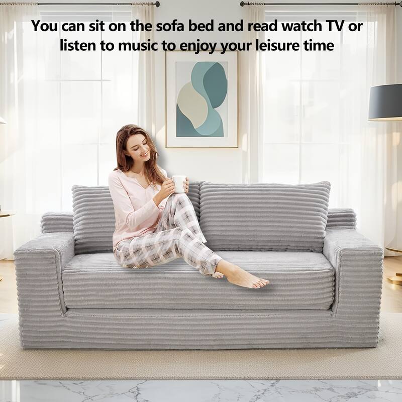 Convertible Loveseat Sofa Bed with Memory Foam, No Assembly Small Couch, Corduroy Upholstered 2-in-1 Sofa for Small Spaces