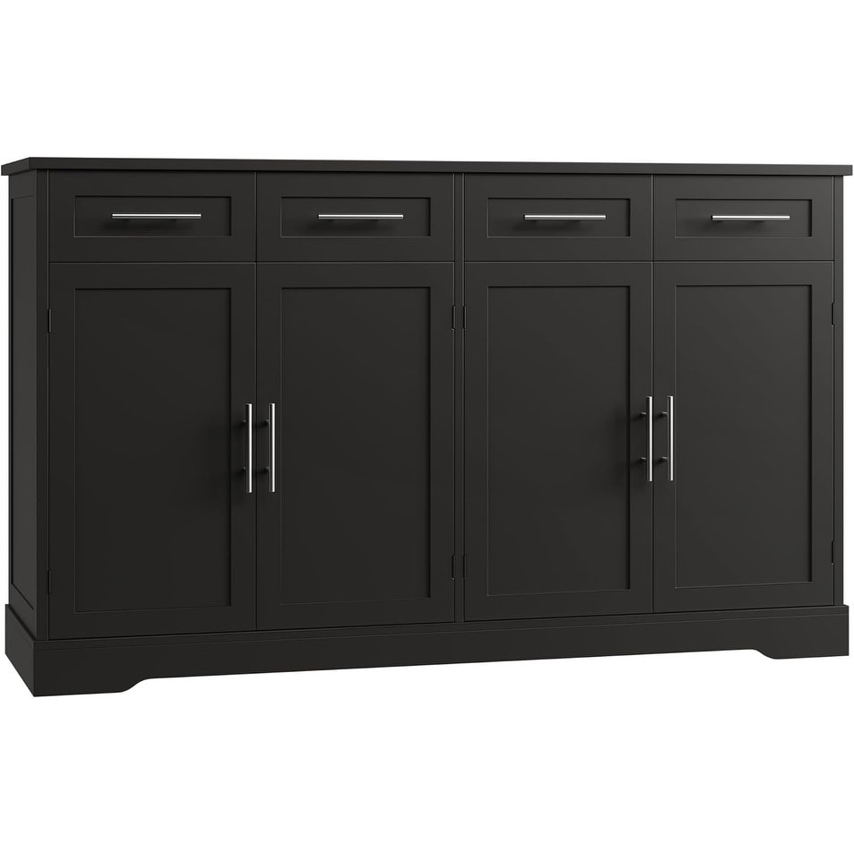 60" Large Sideboard with Storage, 36" Tall Cabinet with 4 Drawers, Modern Coffee Bar Table, Black