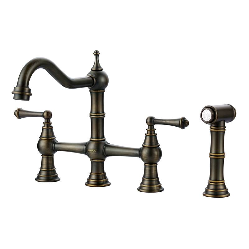 WOWOW Double Handle Bridge Kitchen Faucet with Side Sprayer