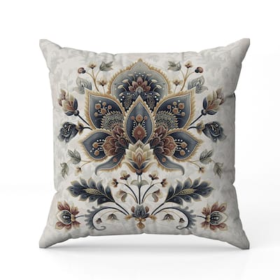 Paisley Petal Melody Indoor/Outdoor Reversible Throw Pillow Gray and Copper