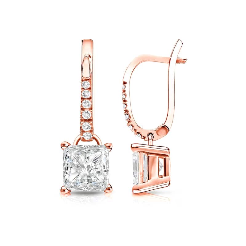 Auriya 14k Gold 2ctw Princess-cut Diamond Dangle Earrings (I-J, SI2-SI3) - Rose