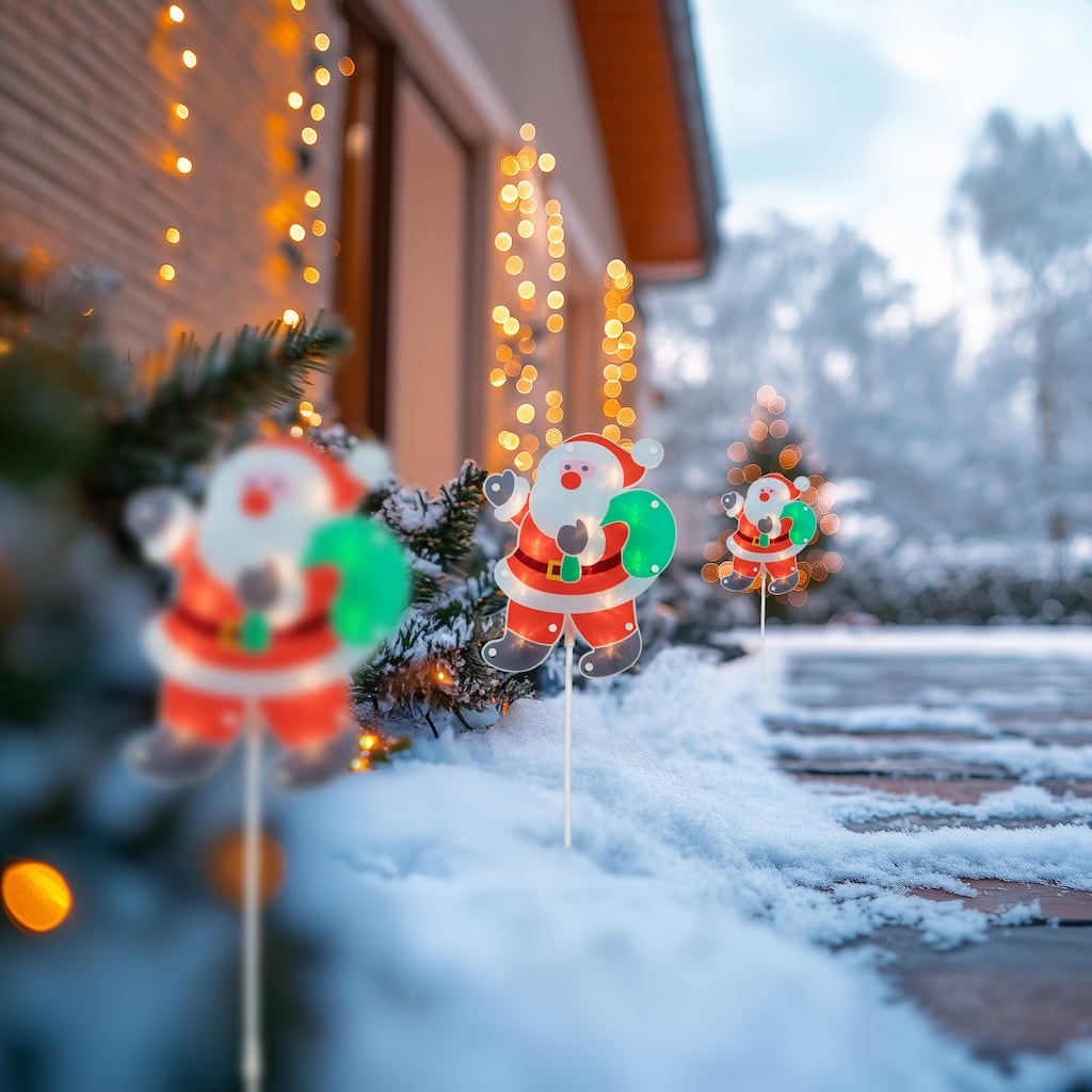 Lighted Holographic Santa Claus Outdoor Christmas Pathway Markers - 25" - Set of 3 - Red