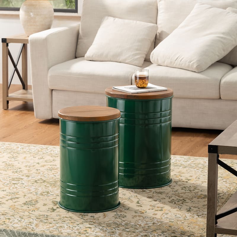 Glitzhome Set of 2 19" H Farmhouse End Table Storage Ottoman