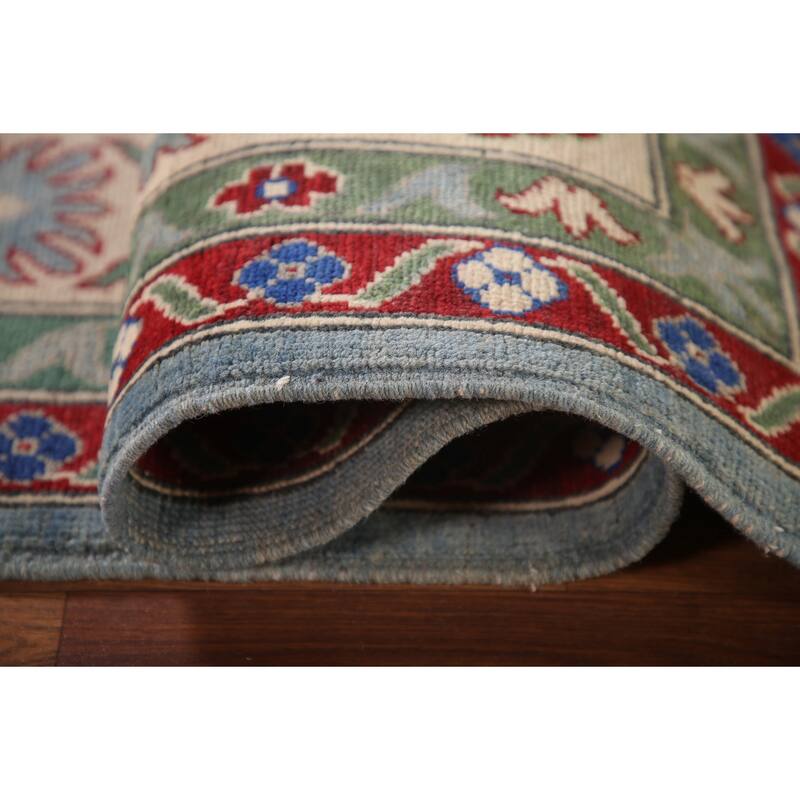 Gray Geometric Kazak Oriental Area Rug Wool Carpet - 6'3" x 8'11"