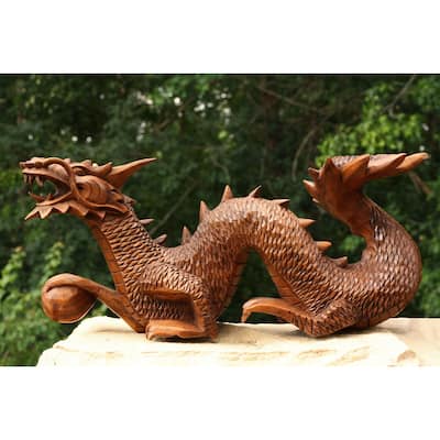 Wooden Crawling Dragon Handmade Sculpture Statue Handcrafted Gift Art Decorative Home Decor Figurine Accent Decoration Artwork