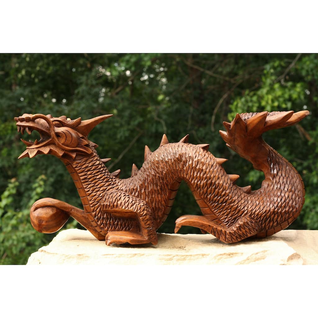 Wooden Crawling Dragon Handmade Sculpture Statue Handcrafted Gift Art Decorative Home Decor Figurine Accent Decoration Artwork