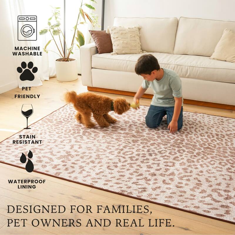 My Magic Carpet Miya Leopard Brown Machine Washable Rug