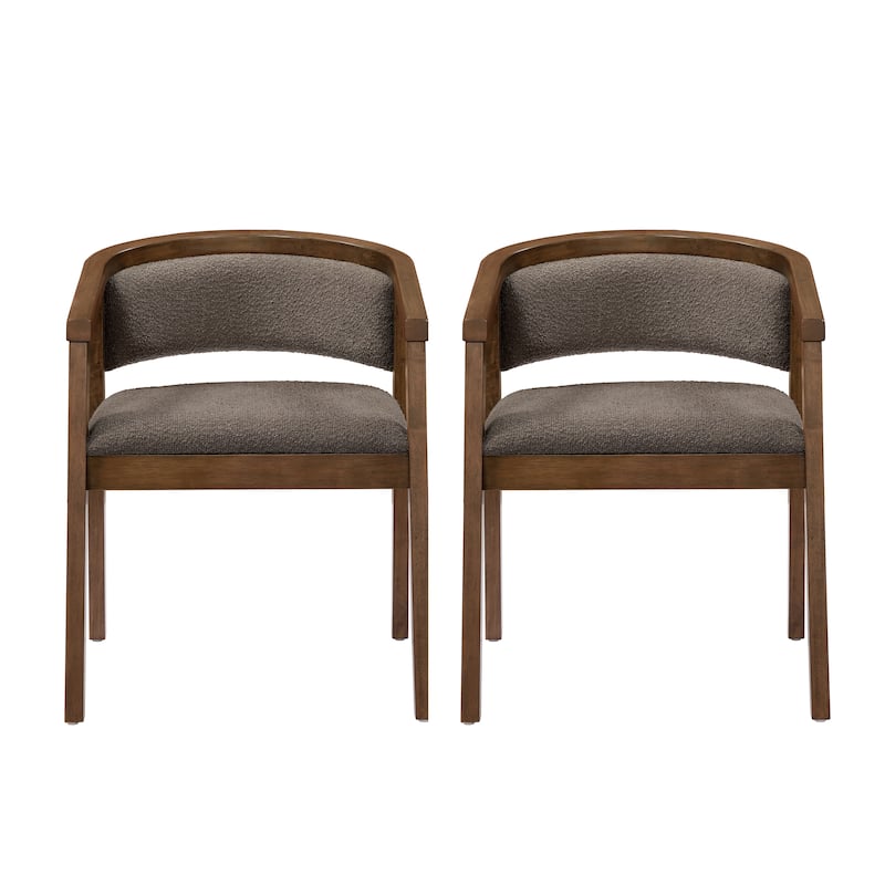Christopher Knight Home - Noren Mid-Century Boucle Upholstered U-Shaped Dining Chair with Armrest - Set of 2 - Brown+Walnut