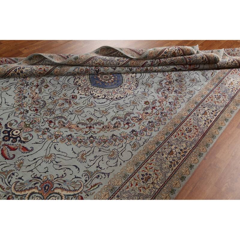 Hand Knotted Oriental 100% Wool Carpet Traditional Floral Greys & Charcoal Kashan Area Rug - 9' 6'' X 6' 6''