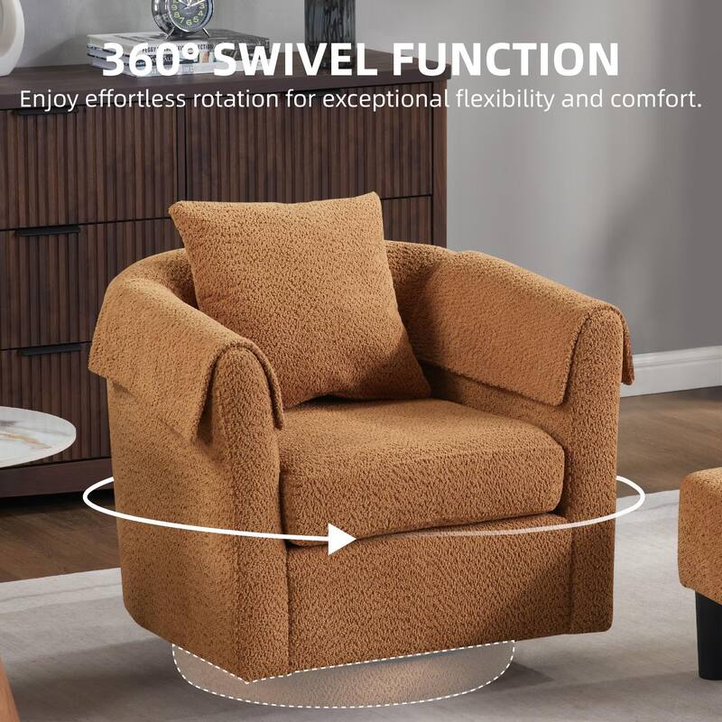 Homy Lin 360° Swivel Chenille Accent Chair with Ottoman,Armrests & Back Pillow, Comfy Living Room Armchair Set for Read or Relax