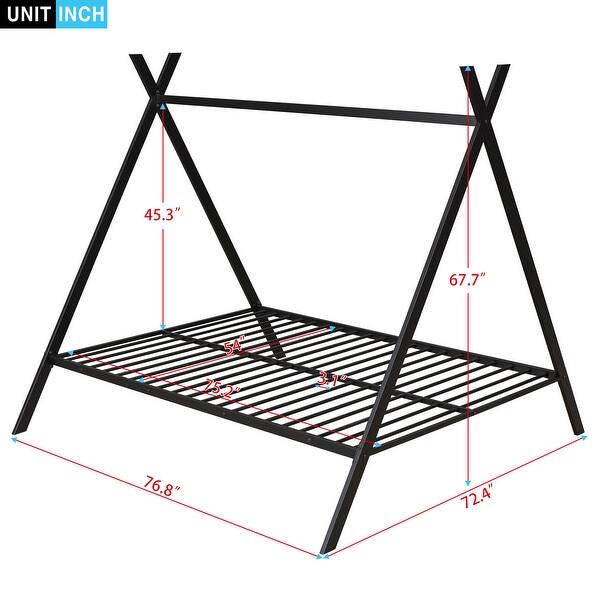 dimension image slide 1 of 3, Full Size Bed Tent Frame with Metal Floor Playhouse, Slat Support for Kids' Bedroom Furniture, No Box Spring Required