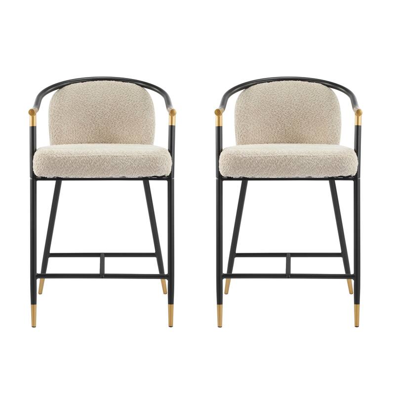 Set of 2 26" H Upholstered Counter Stool with Metal Frame - Almond,Black+Gold