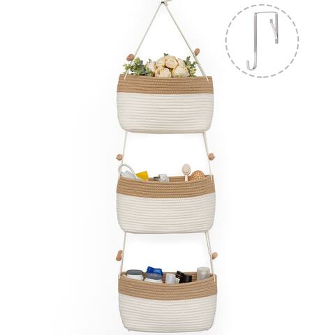 Over the Door 3-tier Basket Hanging Storage Basket Organizer