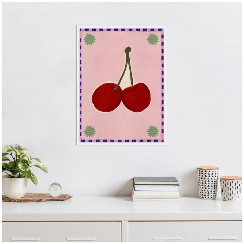 Kate and Laurel Sylvie Lush Duo 1 Cherry Framed Canvas by Shatha Al Dafai