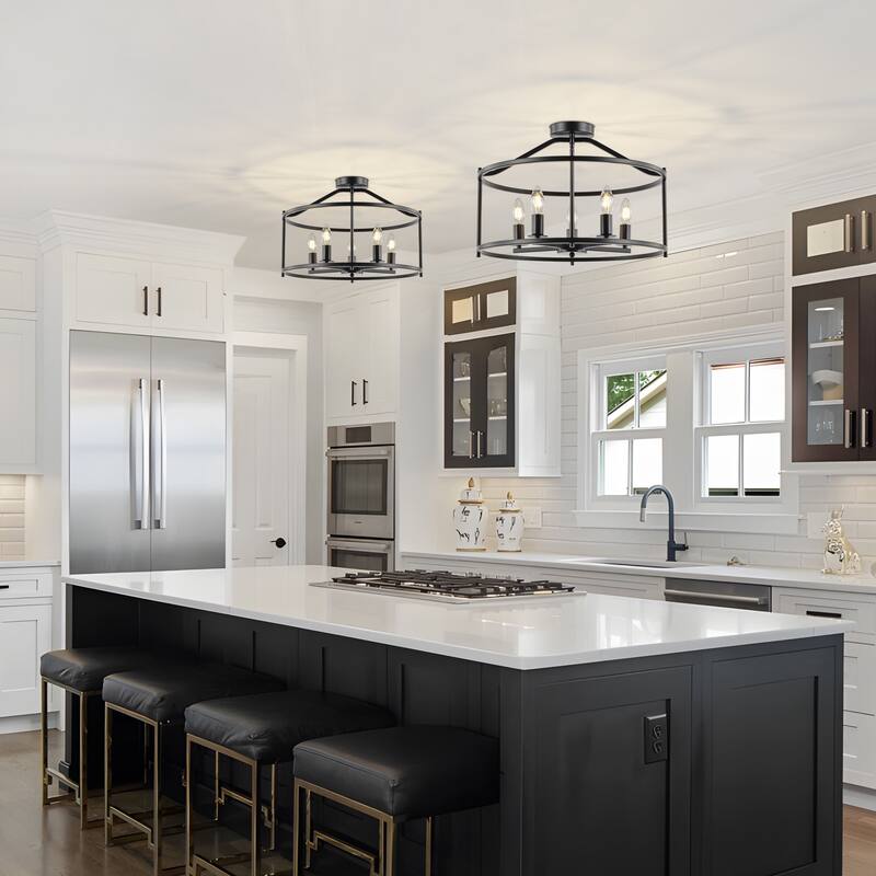 Starsky 5-Light Farmhouse Drum Flush Mount With Open Cage