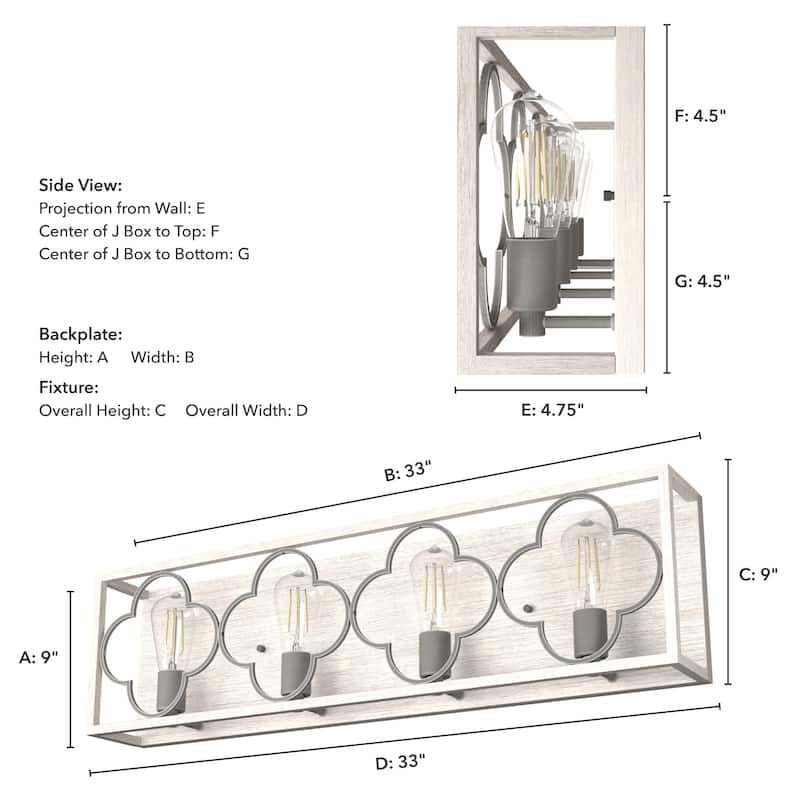 Hunter Gablecrest 4-Light Vanity Wall Light - Bathroom - Modern Farmhouse, French Country, Rustic, Distressed - Damp Rated!