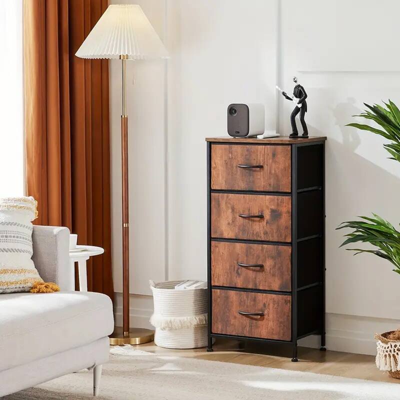 Dresser for Bedroom with 4 Fabric Drawers, Tall Chest Organizer Units for Clothing, Closet, Kidsroom, Storage Tower with Cabinet