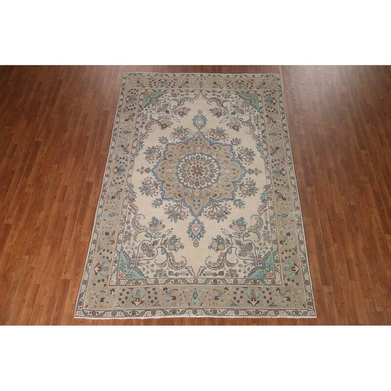Traditional Tabriz Persian Vintage Area Rug Hand-knotted Wool Carpet - 6'6" x 9'8"