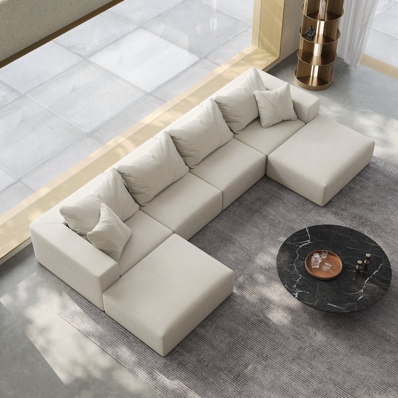 Modern 162-Inch Modular L-Shaped Sectional Sofa Set Free Combination Sofa Couch with 6 Pillows for Living Room Bedroom - Beige