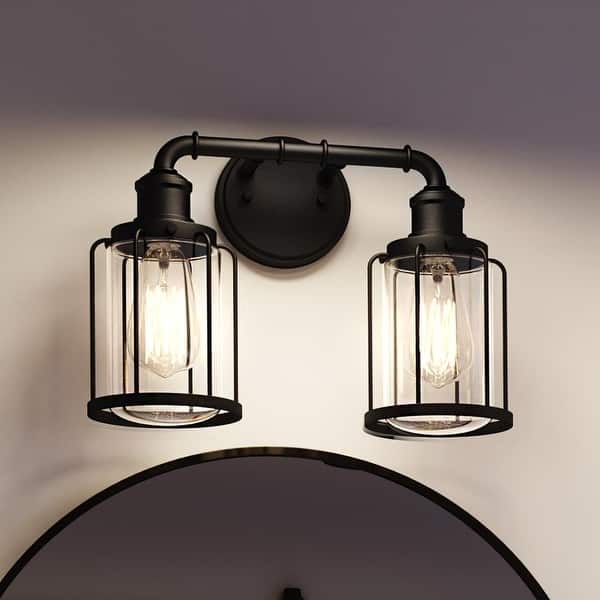 slide 2 of 7, Luxury Industrial Chic Bath Vanity Light, 12"H x 14.5"W, with Urban Loft Style, Natural Black, by Urban Ambiance