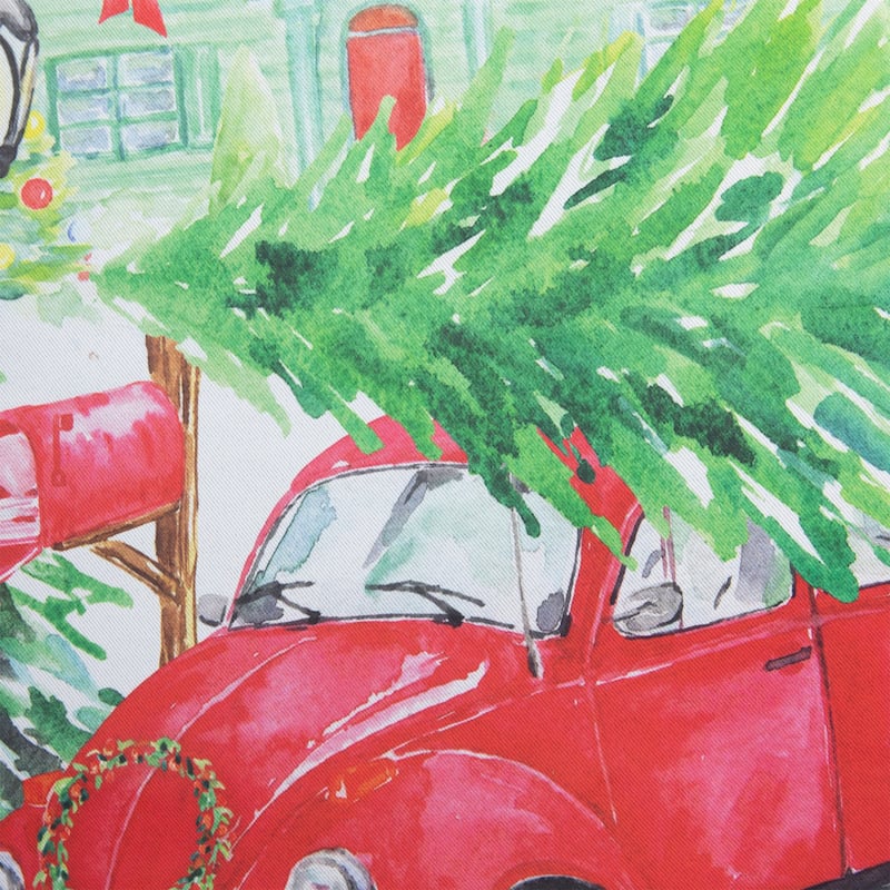 Red Car and Christmas Tree Outdoor House Flag 20" x 48"