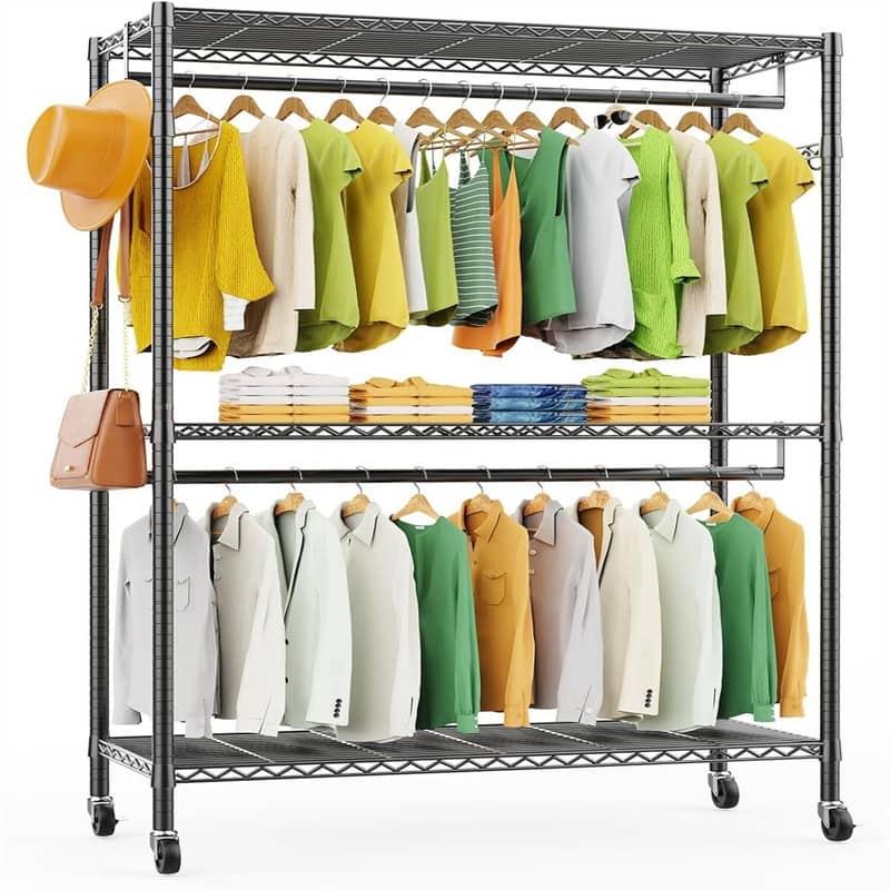 G1L 3 Tiers Garment Rack with Storage Shelves - 17.7"D x 46.06"W x 80.7"H