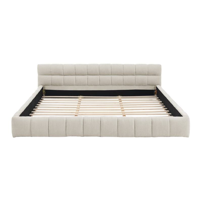 Chenille Fabric Grounded Platform Bed Upholstered Bed Frame
