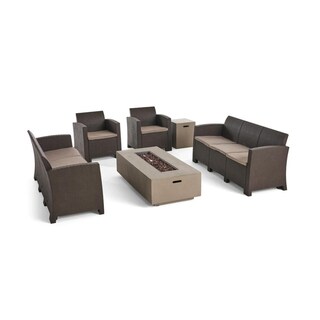 Comet Faux Wicker/ Concrete 6-piece Outdoor Fireplace Chat Set by Christopher Knight Home