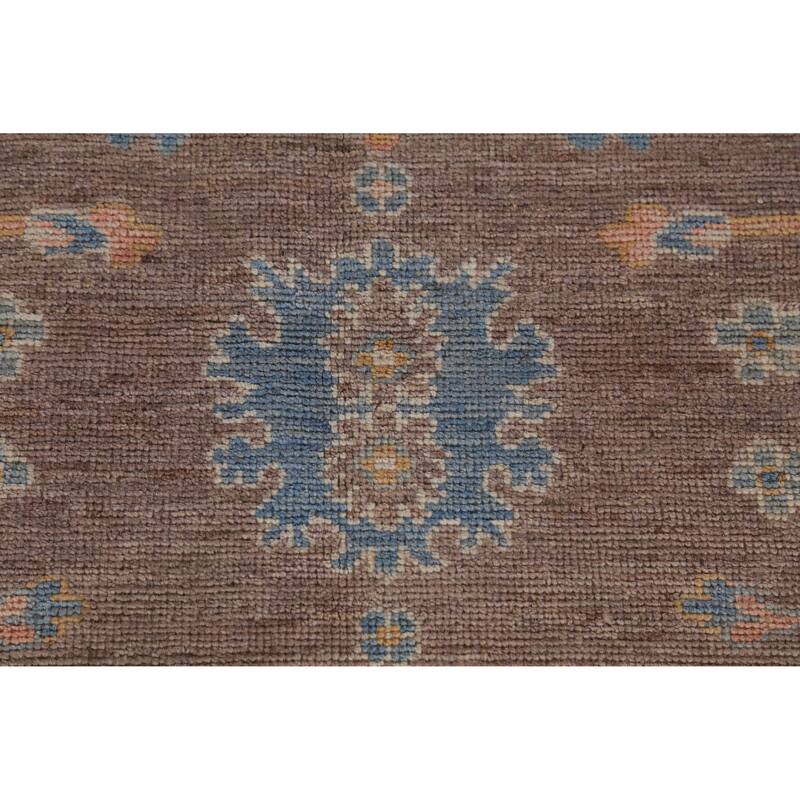 Hand Knotted Oriental 100% Wool Carpet Transitional All-Over Brown Oushak Area Rug - 12' 4'' X 9' 5''