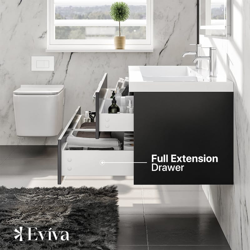 Eviva Surf 57 in. Blackwood Wall Mount DS Bath Vanity with Acrylic Top